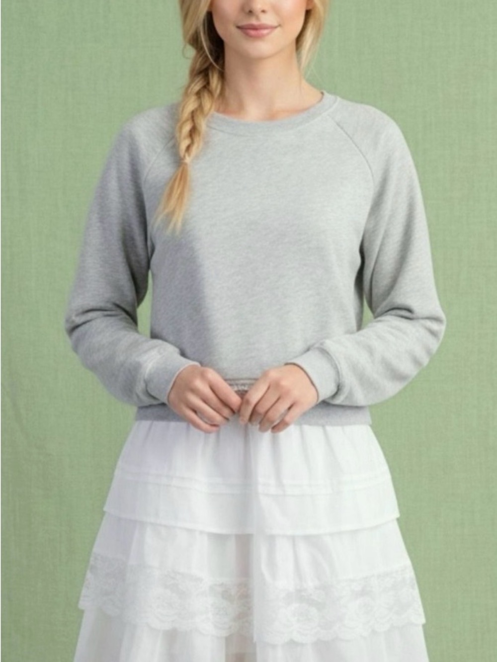 Easel Easel Ruffle Bottom Cotton Terry Tunic Dress Light Gray